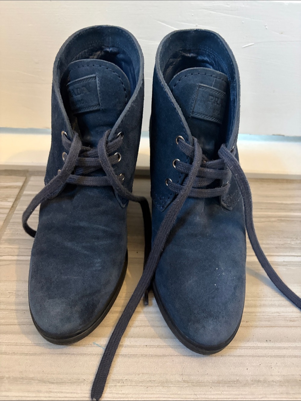 Prada Navy Suede Platform Desert Boots